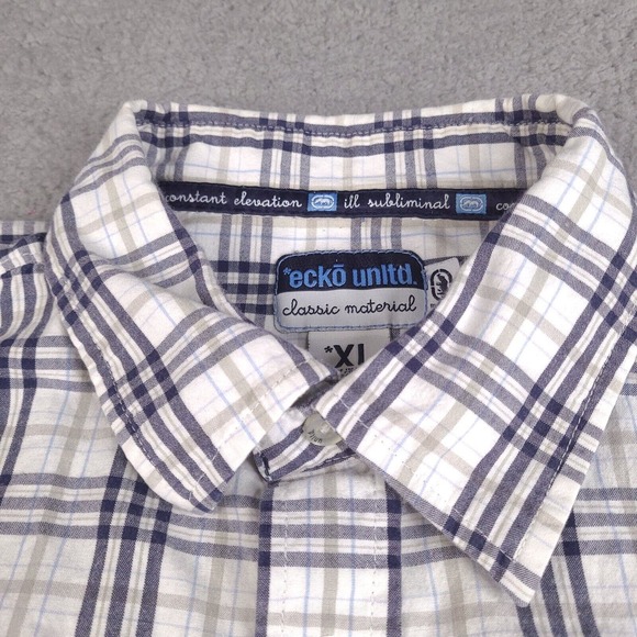 Ecko Unltd Shirt Mens XL White Plaid Button Down‎ Classic Material Short Sleeve - Picture 5 of 13